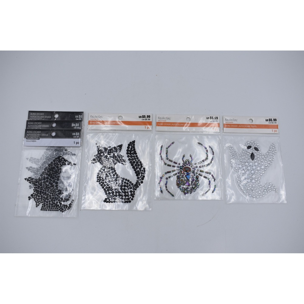 Recollections Halloween Bling Sticker Lot Witch Hat Cat Spider Ghost 6pc NIP